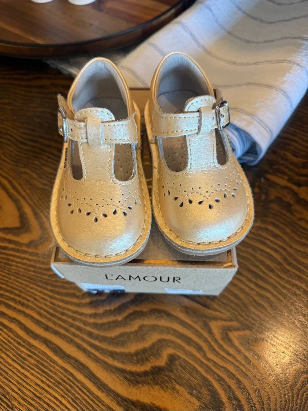 L'Amour Champagne T-Strap Girls Mary Janes